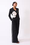 Shop_Baani Khurana_Black Cotton, Linen Fabric Flowers V-neck Designer Jacket And Pant Set _at_Aza_Fashions