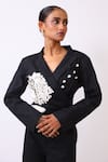 Shop_Baani Khurana_Black Cotton, Linen Fabric Flowers V-neck Designer Jacket And Pant Set _Online_at_Aza_Fashions