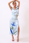 Buy_Baani Khurana_Blue Satin, Linen Embroidery Round Neck Top And Skirt Set _at_Aza_Fashions