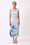 Buy_Baani Khurana_Blue Satin, Linen Embroidery Round Neck Top And Skirt Set _Online_at_Aza_Fashions
