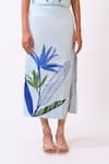 Shop_Baani Khurana_Blue Satin, Linen Embroidery Round Neck Top And Skirt Set _Online_at_Aza_Fashions
