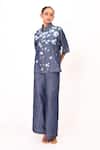 Shop_Baani Khurana_Navy Denim Embroidery Collared Blue Shirt And Pant Set _at_Aza_Fashions