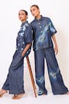Buy_Baani Khurana_Navy Denim Embroidery Collared Blue Shirt And Pant Set _Online_at_Aza_Fashions