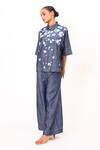 Baani Khurana_Navy Denim Embroidery Collared Blue Shirt And Pant Set _at_Aza_Fashions
