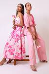 Shop_Baani Khurana_Pink Cotton, Linen Embroidery Round Neck Floral Print Top And Pant Set _Online_at_Aza_Fashions