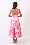 Shop_Baani Khurana_Pink Satin, Linen Embroidery Square Neck Floral Print Designer Dress _at_Aza_Fashions
