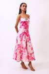 Buy_Baani Khurana_Pink Satin, Linen Embroidery Square Neck Floral Print Designer Dress _Online_at_Aza_Fashions
