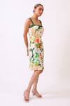 Baani Khurana_Pink Cotton, Linen Square Neck Multi Floral Dress _Online_at_Aza_Fashions