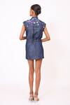 Shop_Baani Khurana_Navy Denim Embroidery Collared Blue Jumpsuit With Belt _at_Aza_Fashions