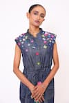 Shop_Baani Khurana_Navy Denim Embroidery Collared Blue Jumpsuit With Belt _Online_at_Aza_Fashions