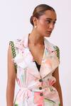 Baani Khurana_Multi Color Cotton, Linen Embroidery V-neck Print Top And Shorts Set _at_Aza_Fashions