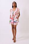 Buy_Baani Khurana_Multi Color Cotton, Linen Embroidery, Lace V-neck Designer Blazer And Shorts Set _at_Aza_Fashions