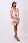 Shop_Baani Khurana_Multi Color Cotton, Linen Embroidery, Lace V-neck Designer Blazer And Shorts Set _at_Aza_Fashions