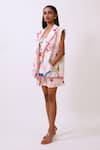Baani Khurana_Multi Color Cotton, Linen Embroidery, Lace V-neck Designer Blazer And Shorts Set _Online_at_Aza_Fashions