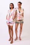 Buy_Baani Khurana_Multi Color Cotton, Linen Embroidery, Lace V-neck Designer Blazer And Shorts Set _Online_at_Aza_Fashions