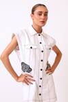 Baani Khurana_White Taffeta, Silk Embroidery Collared Designer Tafta Dress _at_Aza_Fashions