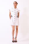 Shop_Baani Khurana_White Taffeta, Silk Embroidery Collared Designer Tafta Dress _at_Aza_Fashions