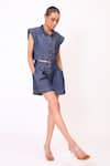 Shop_Baani Khurana_Navy Denim Collared Top And Shorts Set _at_Aza_Fashions