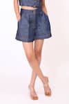 Buy_Baani Khurana_Navy Denim Collared Top And Shorts Set _Online_at_Aza_Fashions