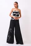 Shop_Baani Khurana_Black Cotton, Linen Embroidery Off-shoulder Designer And White Jumpsuit _Online_at_Aza_Fashions
