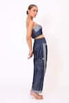 Baani Khurana_Navy Denim Crew Neck Blue Crop Top And Pant Set _Online_at_Aza_Fashions