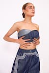 Baani Khurana_Navy Denim Crew Neck Blue Crop Top And Pant Set _at_Aza_Fashions