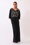 Baani Khurana_Black Cotton, Linen Embroidery Round Neck Designer Top And Trouser Set _Online_at_Aza_Fashions