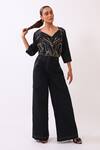 Shop_Baani Khurana_Black Cotton, Linen Embroidery Round Neck Designer Top And Trouser Set _at_Aza_Fashions