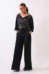 Buy_Baani Khurana_Black Cotton, Linen Embroidery Round Neck Designer Top And Trouser Set _Online_at_Aza_Fashions