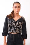 Baani Khurana_Black Cotton, Linen Embroidery Round Neck Designer Top And Trouser Set _at_Aza_Fashions