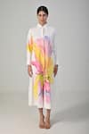 Baani Khurana_Pink Poplin Collared Multi Floral Printed Dress _Online_at_Aza_Fashions