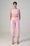 Baani Khurana_Pink Cotton, Linen Embroidery Round Neck Designer Crop Top And Pant Set _Online_at_Aza_Fashions