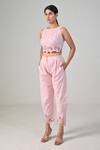 Buy_Baani Khurana_Pink Cotton, Linen Embroidery Round Neck Designer Crop Top And Pant Set _Online_at_Aza_Fashions