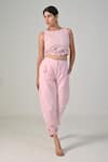 Shop_Baani Khurana_Pink Cotton, Linen Embroidery Round Neck Designer Crop Top And Pant Set _Online_at_Aza_Fashions