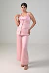 Buy_Baani Khurana_Pink Satin, Linen Ruffles Round Neck Top And Pant Set _at_Aza_Fashions