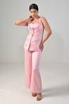 Baani Khurana_Pink Satin, Linen Ruffles Round Neck Top And Pant Set _Online_at_Aza_Fashions