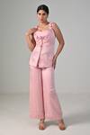 Buy_Baani Khurana_Pink Satin, Linen Ruffles Round Neck Top And Pant Set _Online_at_Aza_Fashions