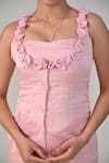 Shop_Baani Khurana_Pink Satin, Linen Ruffles Round Neck Top And Pant Set _Online_at_Aza_Fashions