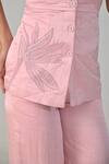 Baani Khurana_Pink Satin, Linen Ruffles Round Neck Top And Pant Set _at_Aza_Fashions