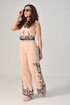 Buy_Baani Khurana_Beige Cotton, Linen Embroidery Round Neck And Black Designer Top & Pant Set _at_Aza_Fashions