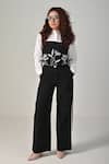 Baani Khurana_Black Cotton, Linen, Poplin Embroidery Square Neck Designer Top And Pant Set _at_Aza_Fashions