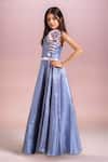 Samyukta Singhania_Purple Satin Designer Gown With Flower Detail _Online_at_Aza_Fashions