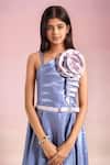 Buy_Samyukta Singhania_Purple Satin Designer Gown With Flower Detail _Online_at_Aza_Fashions