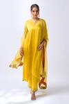 Buy_House Of Pink_Yellow Modal, Silk, Organza Zari, Embroidery Mango Kaftan Pant Dupatta Set _at_Aza_Fashions
