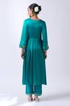 Shop_House Of Pink_Teal Modal, Silk, Organza Zari V-neck Embroidered Anarkali Set _at_Aza_Fashions