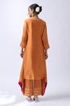 Shop_House Of Pink_Rust Modal, Silk, Organza Zari V-neck Asymmetrical Kurta Set With Dupatta _at_Aza_Fashions