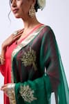 Buy_House Of Pink_Red Modal, Silk, Organza Zari V-neck Asymmetrical Kurta Set With Dupatta 