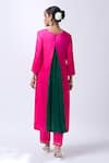 Shop_House Of Pink_Pink Modal, Silk, Organza Embroidery, Zari V-neck Rani Kurta Set _at_Aza_Fashions