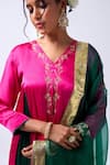 Shop_House Of Pink_Pink Modal, Silk, Organza Embroidery, Zari V-neck Rani Kurta Set _Online_at_Aza_Fashions
