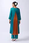 Shop_House Of Pink_Teal Modal, Silk, Organza Embroidery, Zari V-neck Deep Kurta Set _at_Aza_Fashions